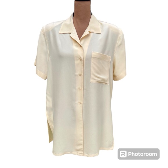 VTG Jones New York Short Sleeved Button Up Blouse Oversized/Relaxed Yellow 10 - Picture 1 of 13